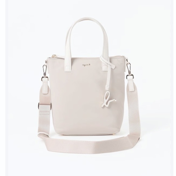 NWOT New Agnes B. Small Beige Nylon leather Crossbody Handbag Purse Tote Bag - Picture 1 of 13